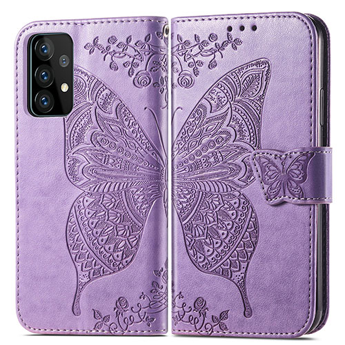 Leather Case Stands Butterfly Flip Cover Holder for Samsung Galaxy A52 4G Clove Purple