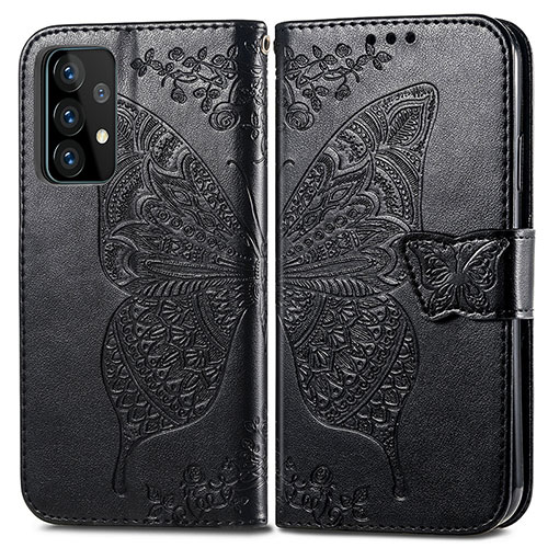 Leather Case Stands Butterfly Flip Cover Holder for Samsung Galaxy A52 5G Black