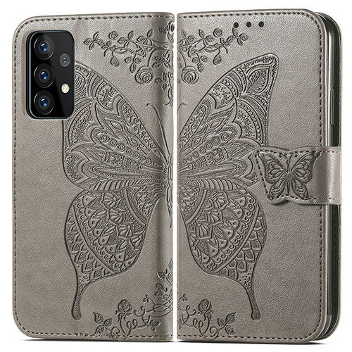 Leather Case Stands Butterfly Flip Cover Holder for Samsung Galaxy A52 5G Gray