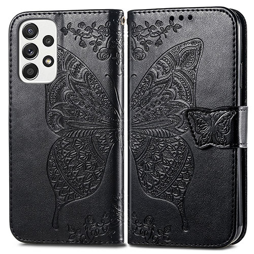 Leather Case Stands Butterfly Flip Cover Holder for Samsung Galaxy A53 5G Black