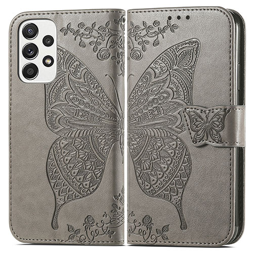 Leather Case Stands Butterfly Flip Cover Holder for Samsung Galaxy A53 5G Gray
