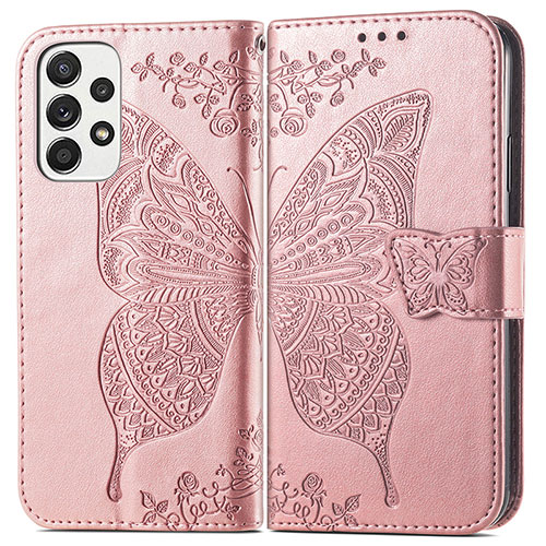 Leather Case Stands Butterfly Flip Cover Holder for Samsung Galaxy A53 5G Pink