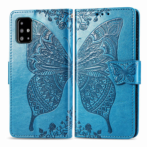 Leather Case Stands Butterfly Flip Cover Holder for Samsung Galaxy A71 5G Blue