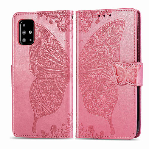 Leather Case Stands Butterfly Flip Cover Holder for Samsung Galaxy A71 5G Hot Pink