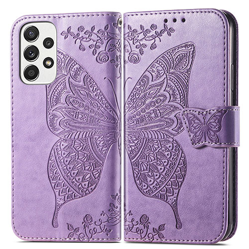 Leather Case Stands Butterfly Flip Cover Holder for Samsung Galaxy A73 5G Clove Purple