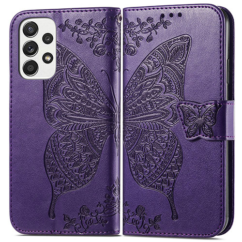 Leather Case Stands Butterfly Flip Cover Holder for Samsung Galaxy A73 5G Purple