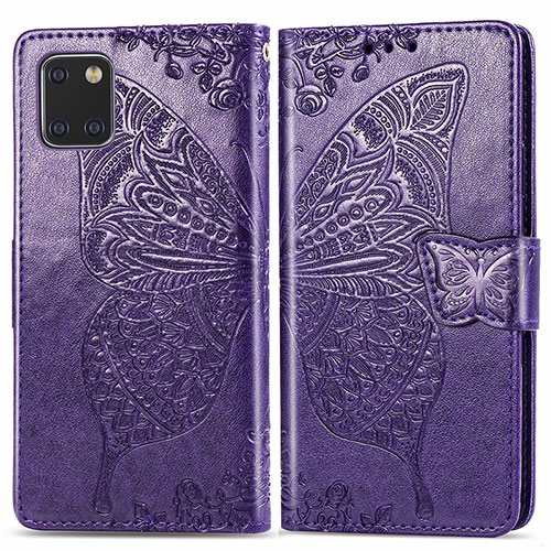 Leather Case Stands Butterfly Flip Cover Holder for Samsung Galaxy A81 Purple