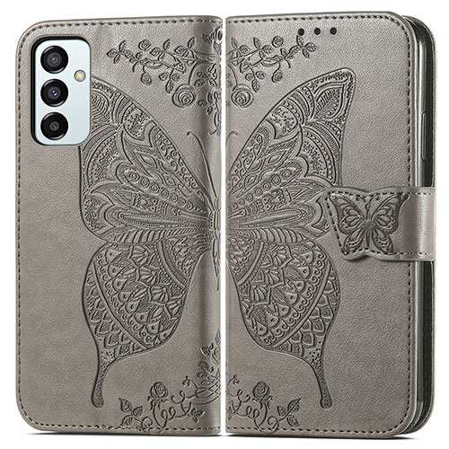 Leather Case Stands Butterfly Flip Cover Holder for Samsung Galaxy F23 5G Gray