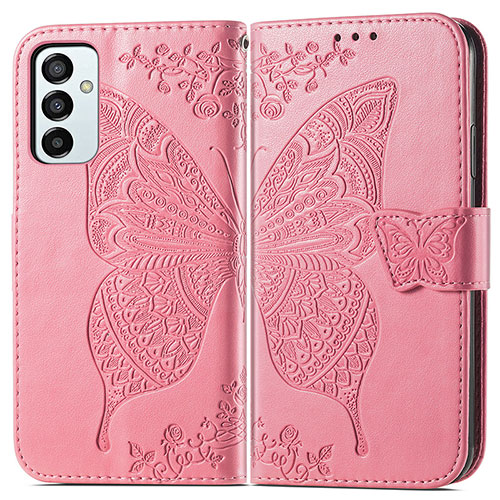 Leather Case Stands Butterfly Flip Cover Holder for Samsung Galaxy F23 5G Hot Pink