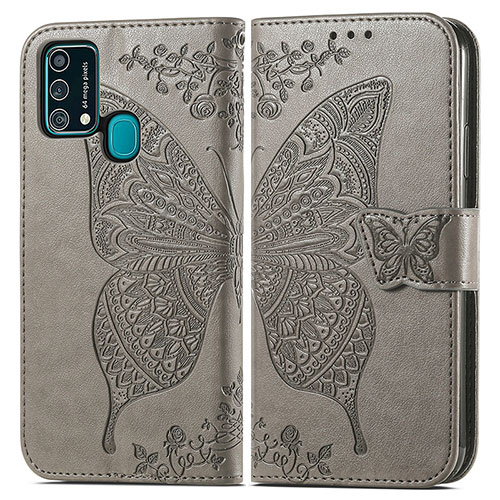 Leather Case Stands Butterfly Flip Cover Holder for Samsung Galaxy F41 Gray