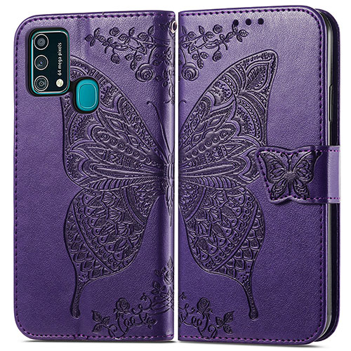 Leather Case Stands Butterfly Flip Cover Holder for Samsung Galaxy F41 Purple