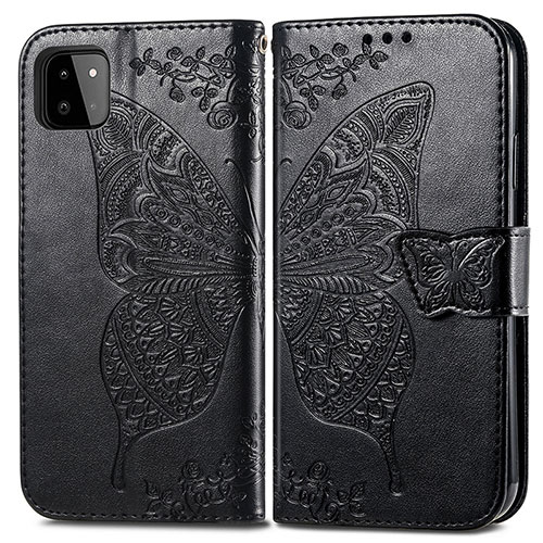 Leather Case Stands Butterfly Flip Cover Holder for Samsung Galaxy F42 5G Black