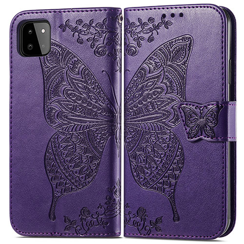 Leather Case Stands Butterfly Flip Cover Holder for Samsung Galaxy F42 5G Purple