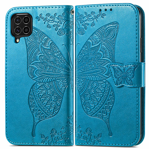 Leather Case Stands Butterfly Flip Cover Holder for Samsung Galaxy F62 5G Blue