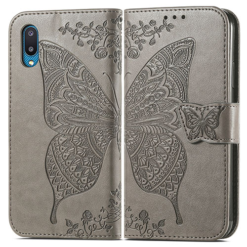 Leather Case Stands Butterfly Flip Cover Holder for Samsung Galaxy M02 Gray