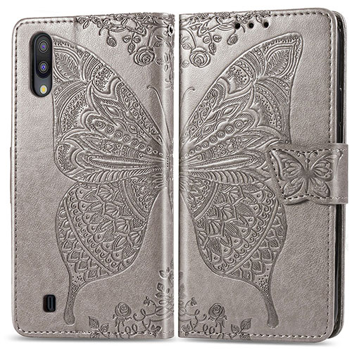 Leather Case Stands Butterfly Flip Cover Holder for Samsung Galaxy M10 Gray