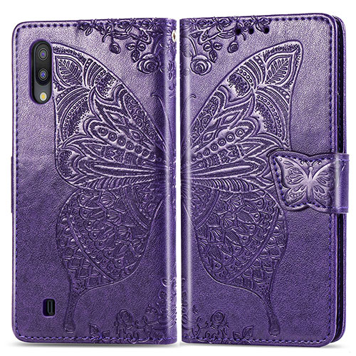 Leather Case Stands Butterfly Flip Cover Holder for Samsung Galaxy M10 Purple