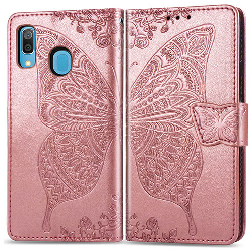 Leather Case Stands Butterfly Flip Cover Holder for Samsung Galaxy M10S Pink