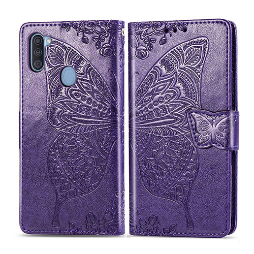 Leather Case Stands Butterfly Flip Cover Holder for Samsung Galaxy M11 Purple