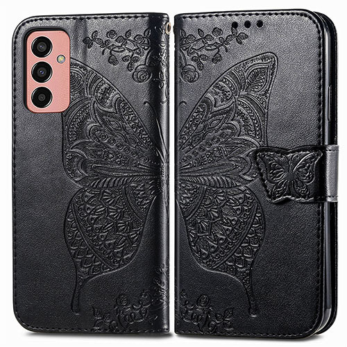 Leather Case Stands Butterfly Flip Cover Holder for Samsung Galaxy M13 4G Black