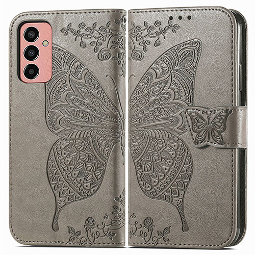 Leather Case Stands Butterfly Flip Cover Holder for Samsung Galaxy M13 4G Gray