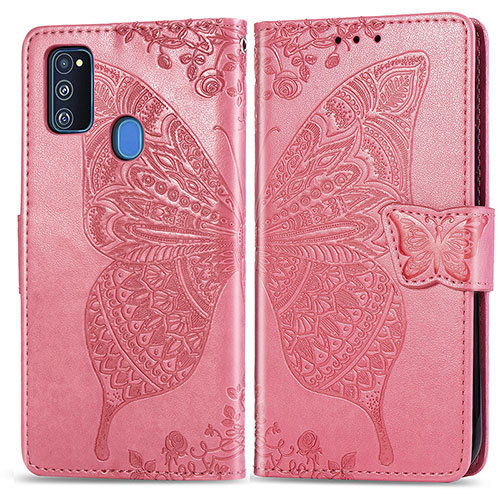 Leather Case Stands Butterfly Flip Cover Holder for Samsung Galaxy M21 Hot Pink