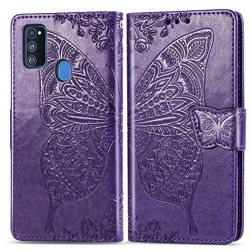 Leather Case Stands Butterfly Flip Cover Holder for Samsung Galaxy M21 Purple