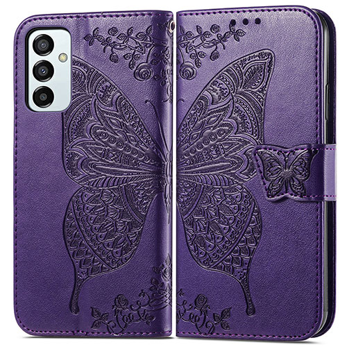 Leather Case Stands Butterfly Flip Cover Holder for Samsung Galaxy M23 5G Purple