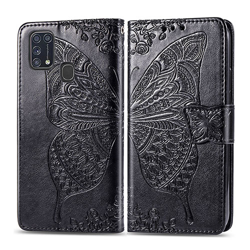 Leather Case Stands Butterfly Flip Cover Holder for Samsung Galaxy M31 Prime Edition Black