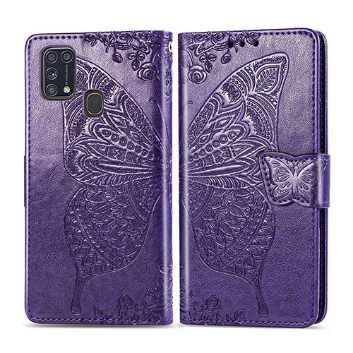 Leather Case Stands Butterfly Flip Cover Holder for Samsung Galaxy M31 Prime Edition Purple