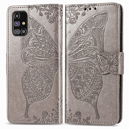 Leather Case Stands Butterfly Flip Cover Holder for Samsung Galaxy M31s Gray