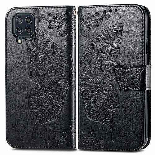 Leather Case Stands Butterfly Flip Cover Holder for Samsung Galaxy M32 4G Black