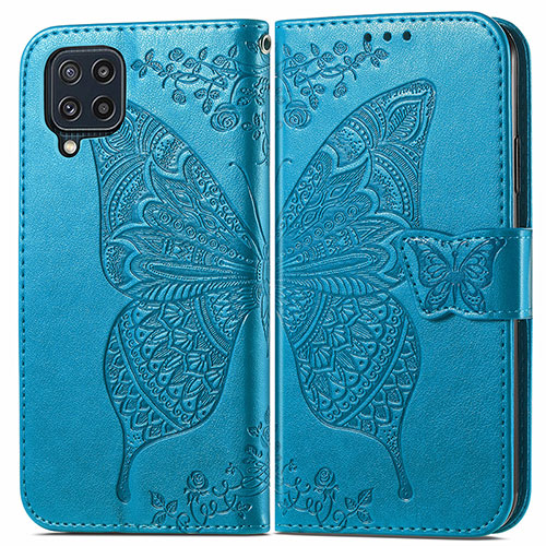 Leather Case Stands Butterfly Flip Cover Holder for Samsung Galaxy M32 4G Blue