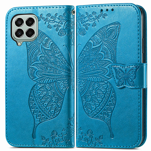 Leather Case Stands Butterfly Flip Cover Holder for Samsung Galaxy M33 5G Blue