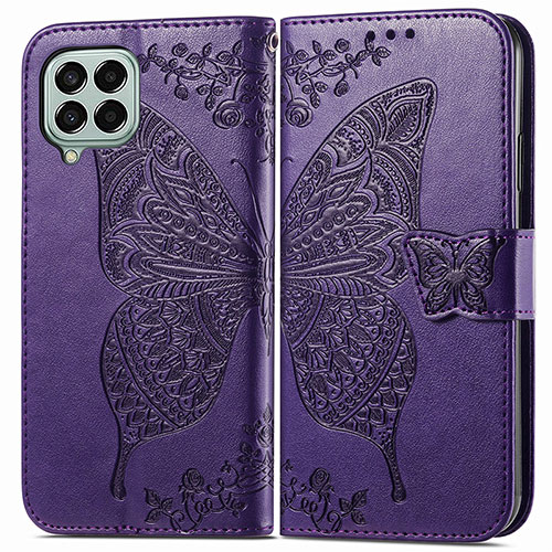 Leather Case Stands Butterfly Flip Cover Holder for Samsung Galaxy M33 5G Purple