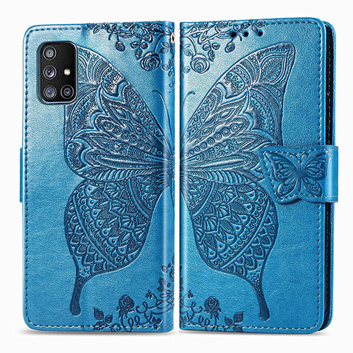 Leather Case Stands Butterfly Flip Cover Holder for Samsung Galaxy M40S Blue
