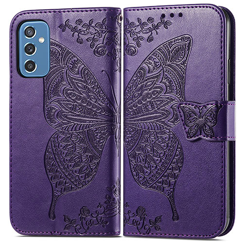 Leather Case Stands Butterfly Flip Cover Holder for Samsung Galaxy M52 5G Purple