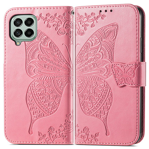 Leather Case Stands Butterfly Flip Cover Holder for Samsung Galaxy M53 5G Hot Pink