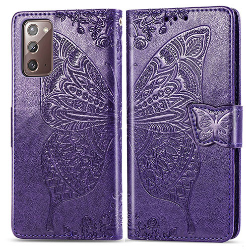 Leather Case Stands Butterfly Flip Cover Holder for Samsung Galaxy Note 20 5G Purple