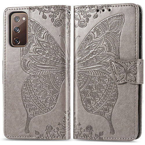 Leather Case Stands Butterfly Flip Cover Holder for Samsung Galaxy S20 FE 4G Gray