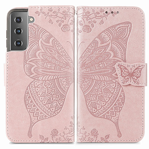 Leather Case Stands Butterfly Flip Cover Holder for Samsung Galaxy S21 FE 5G Pink