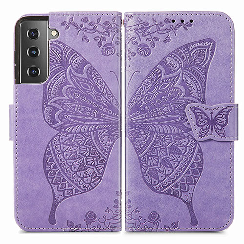 Leather Case Stands Butterfly Flip Cover Holder for Samsung Galaxy S22 Plus 5G Clove Purple