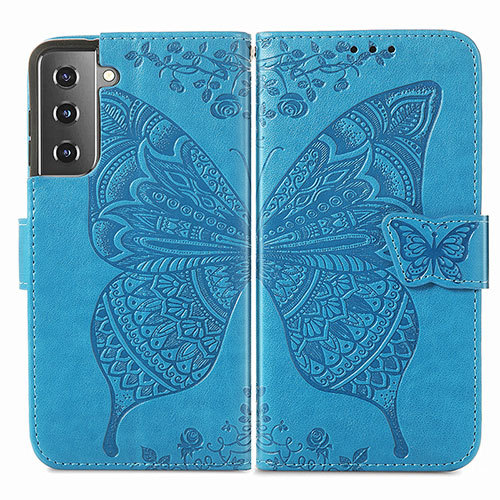 Leather Case Stands Butterfly Flip Cover Holder for Samsung Galaxy S24 5G Blue