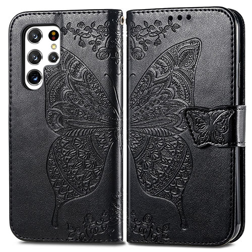 Leather Case Stands Butterfly Flip Cover Holder for Samsung Galaxy S24 Ultra 5G Black