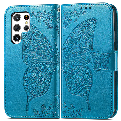 Leather Case Stands Butterfly Flip Cover Holder for Samsung Galaxy S24 Ultra 5G Blue