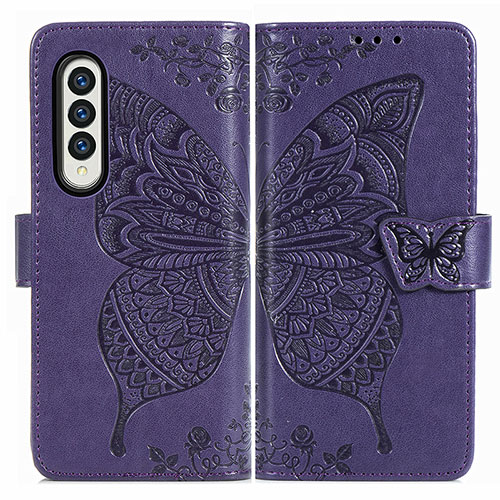 Leather Case Stands Butterfly Flip Cover Holder for Samsung Galaxy Z Fold4 5G Purple