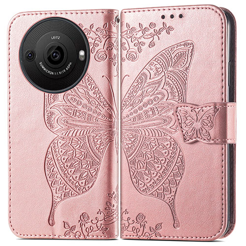 Leather Case Stands Butterfly Flip Cover Holder for Sharp Aquos R8 Pro Rose Gold