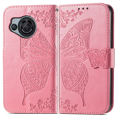Leather Case Stands Butterfly Flip Cover Holder for Sharp Aquos R8s Hot Pink