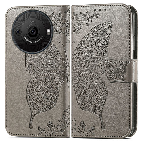 Leather Case Stands Butterfly Flip Cover Holder for Sharp Aquos R8s Pro Gray