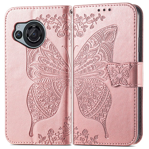 Leather Case Stands Butterfly Flip Cover Holder for Sharp Aquos R8s Rose Gold